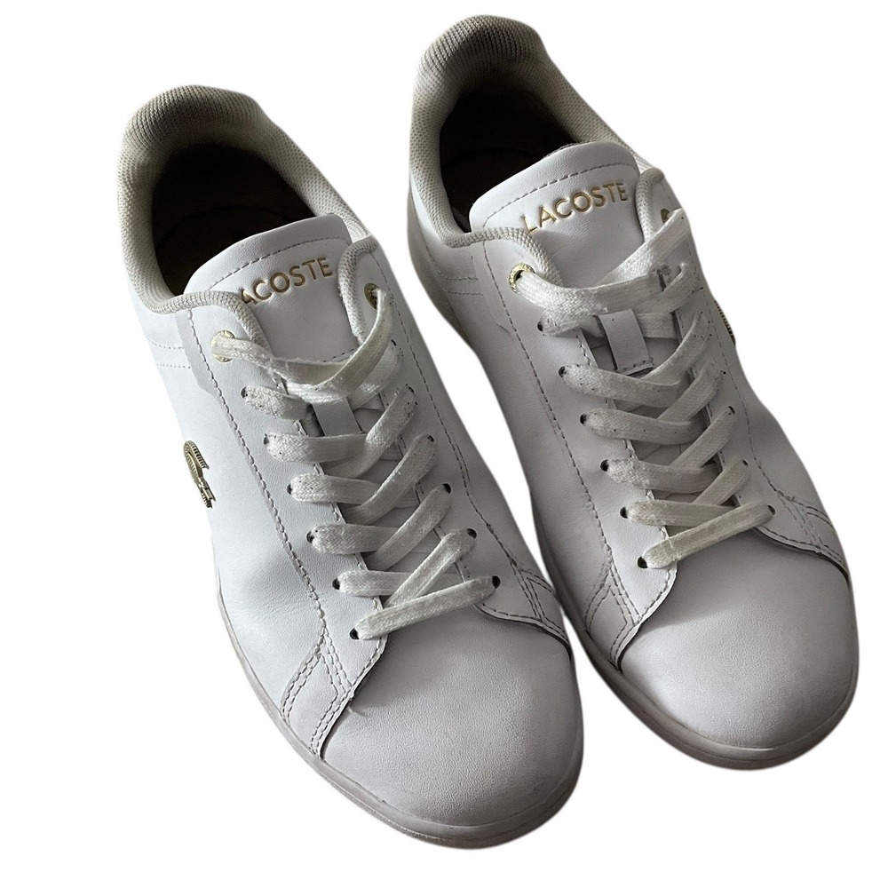 Lacoste‎ Carnaby Pro 124 1 SFA White Leather Gold Logo Sneakers Women's Size 6 - Picture 7 of 11